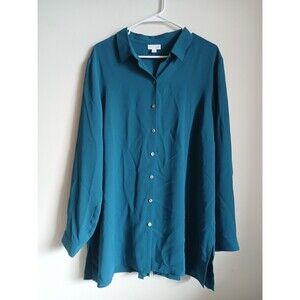 J.Jill green button down oversized long sleeve shirt with pleated back size XL